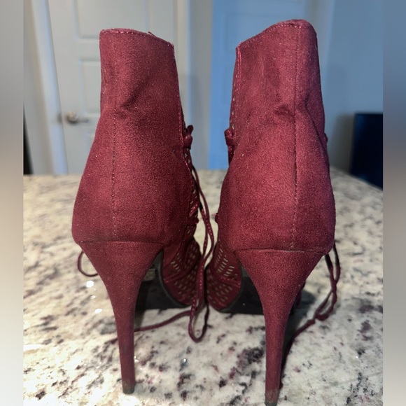 Burgundy Open Toe Booties - Picture 2 of 2